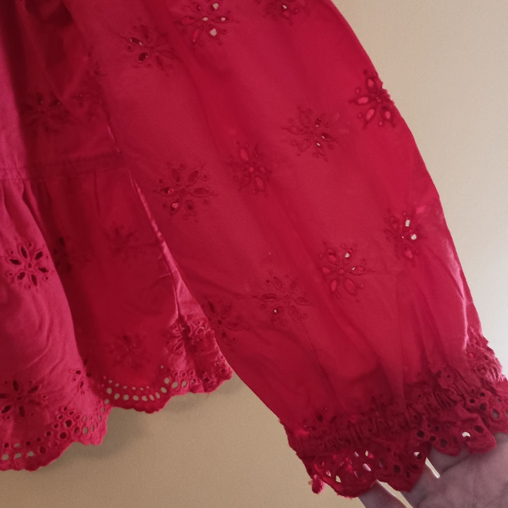 Madewell Top Peplum Blouse Eyelet Red Womens Size Medium Back tie Keyhole Casual - Picture 5 of 9
